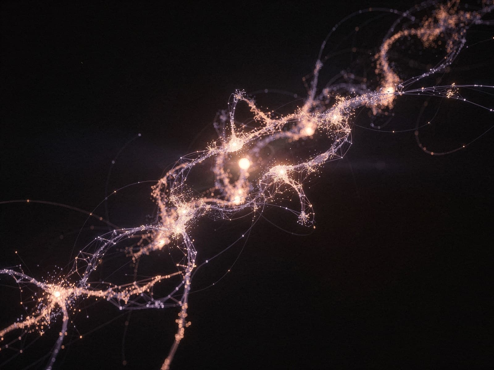 Abstract neural-network light forms representing AI automation